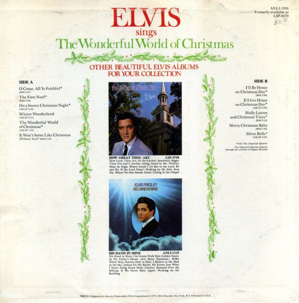Elvis Presley : Elvis Sings The Wonderful World Of Christmas (LP, Album, RE)