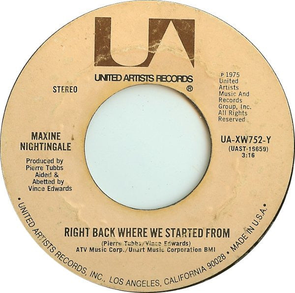 Maxine Nightingale : Right Back Where We Started From (7", Single)