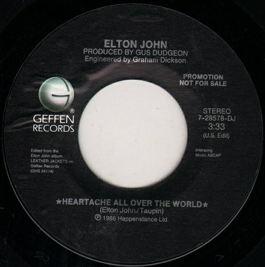 Elton John : Heartache All Over The World (7", Single, Promo)