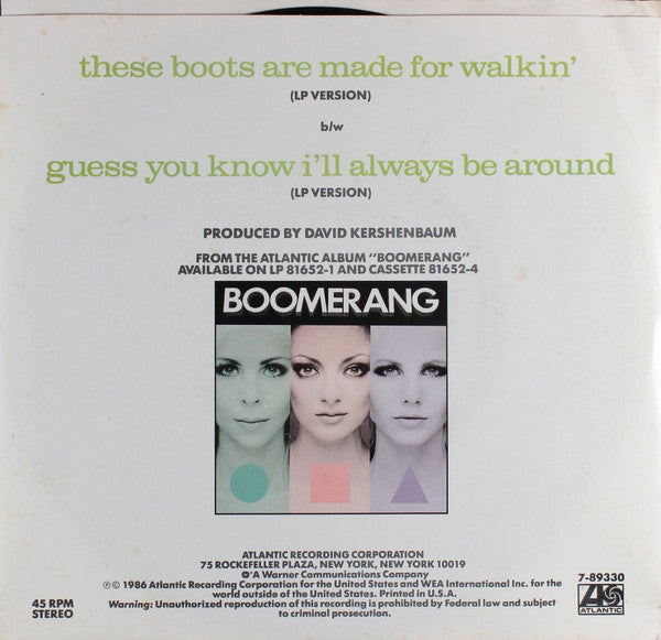 Boomerang (4) : These Boots Are Made For Walkin' (7", Promo)