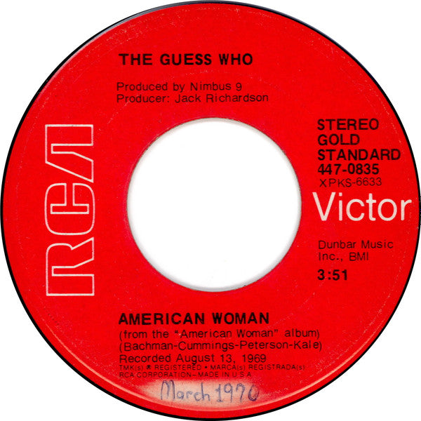 The Guess Who : American Woman / No Sugar Tonight (7", Single, RE)