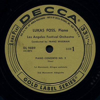 Lukas Foss, Franz Waxman, Los Angeles Festival Symphony Orchestra : Piano Concerto No.2 / Sinfonietta For Strings And Timpani (LP, Mono)