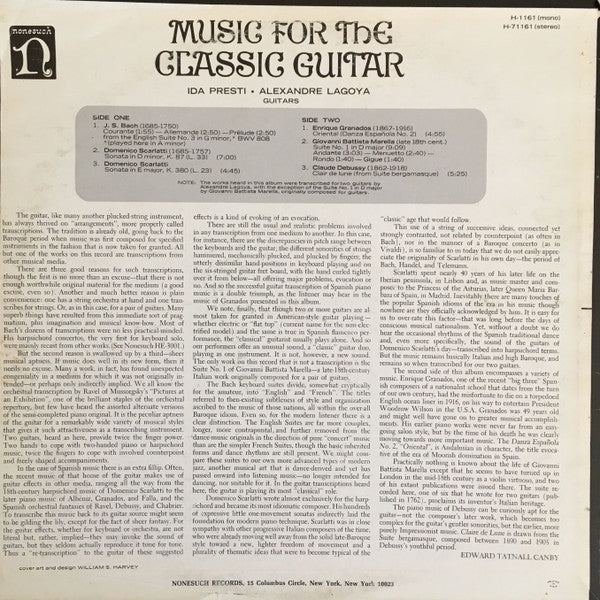 Ida Presti & Alexandre Lagoya : Music For The Classic Guitar (LP, Album)