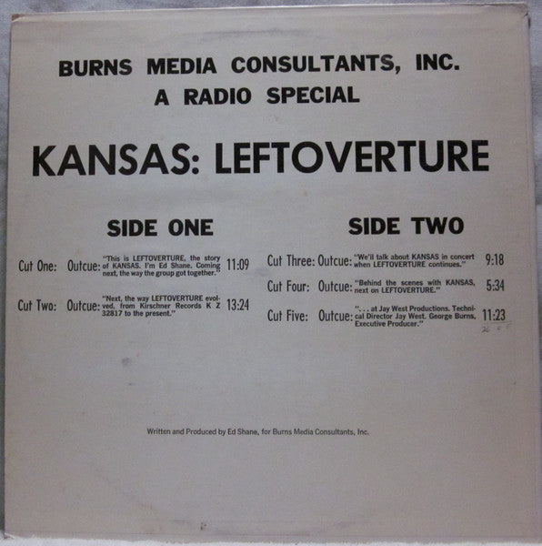 Kansas (2) : Burns Media Consultants Kansas: Leftoverture, A Radio Special (LP)