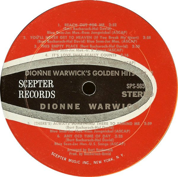 Dionne Warwick : Dionne Warwick's Golden Hits - Part One (LP, Comp)