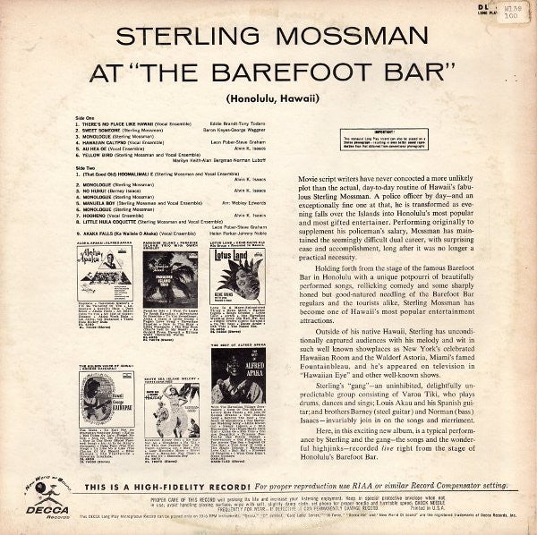 Sterling Mossman : Sterling Mossman At "The Barefoot Bar" (LP, Album, Mono)