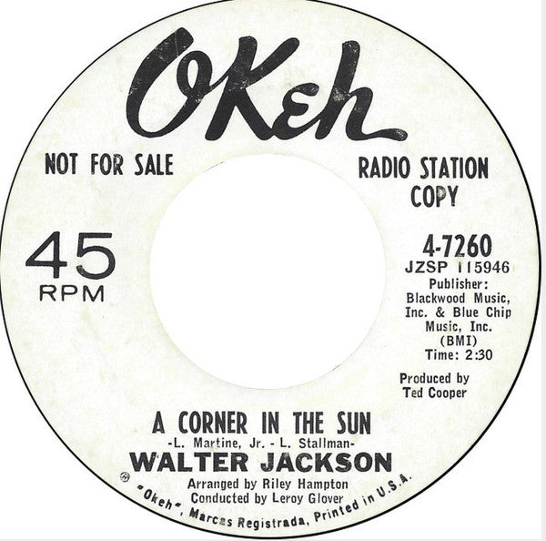 Walter Jackson : A Corner In The Sun / Not You (7", Single, Promo)