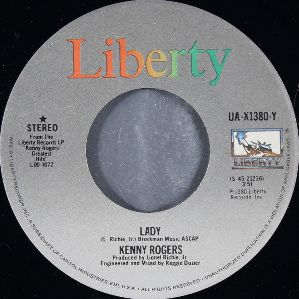 Kenny Rogers : Lady / Sweet Music Man (7", Single, Spe)