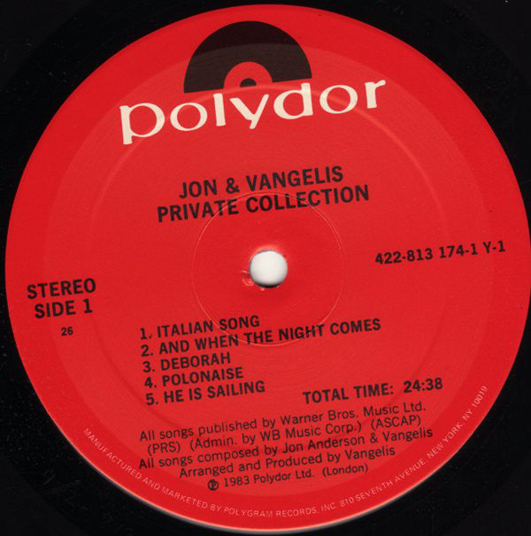 Jon And Vangelis* : Private Collection (LP, Album, 26-)