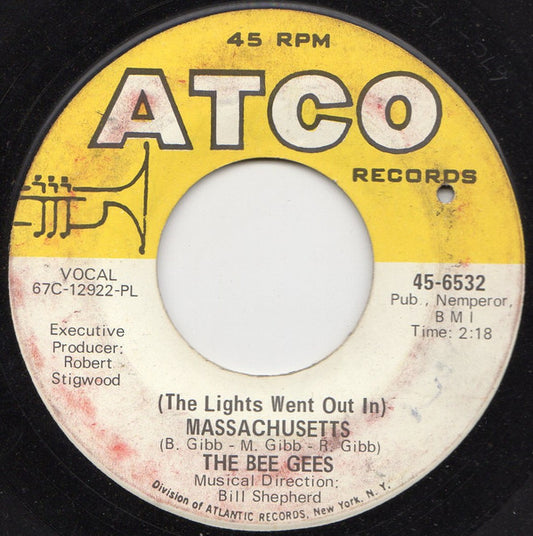 The Bee Gees* : (The Lights Went Out In) Massachusetts (7", Single, PL )