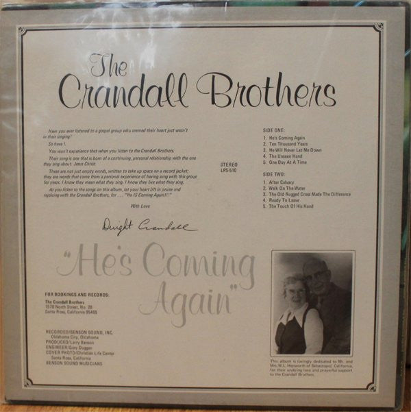 The Crandall Brothers : He's Coming Again (LP, Album)