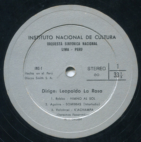 Orquesta Sinfónica Nacional Del Perú : Música Sinfónica Peruana (LP, Album)