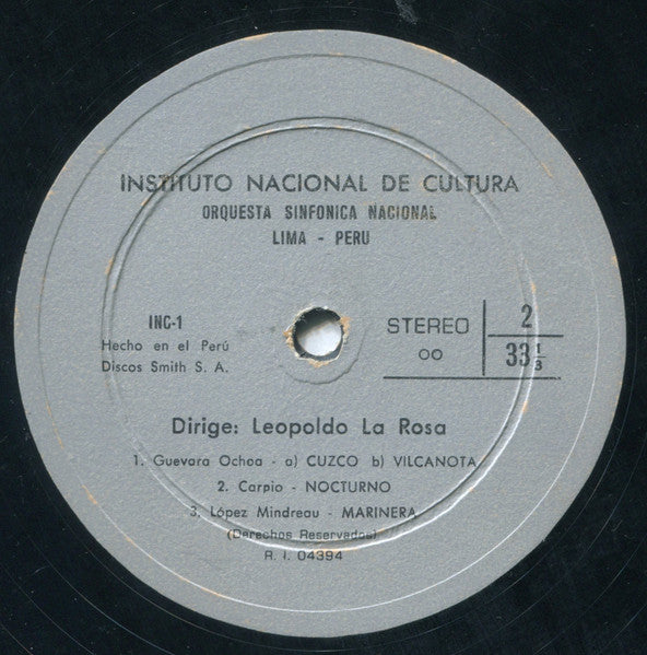 Orquesta Sinfónica Nacional Del Perú : Música Sinfónica Peruana (LP, Album)