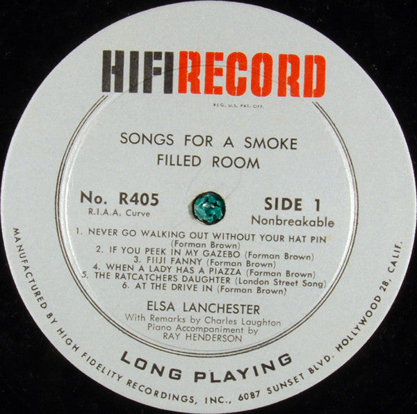 Elsa Lanchester : Songs For A Smoke-Filled Room (LP, Album, Mono)
