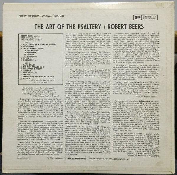 Robert Beers : The Art Of The Psaltery (LP, Album, Mono)