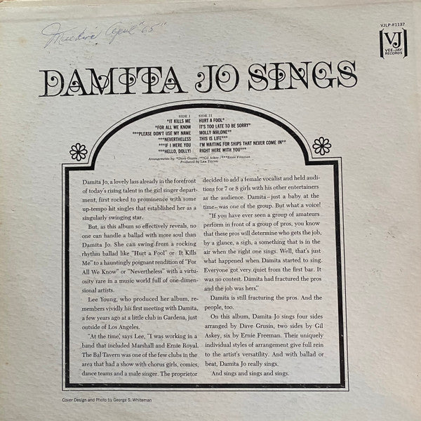 Damita Jo : Sings (LP, Album, Mono)