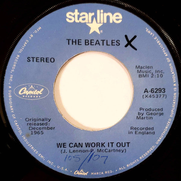 The Beatles : We Can Work It Out / Day Tripper (7", Mono, M/Print, RE)