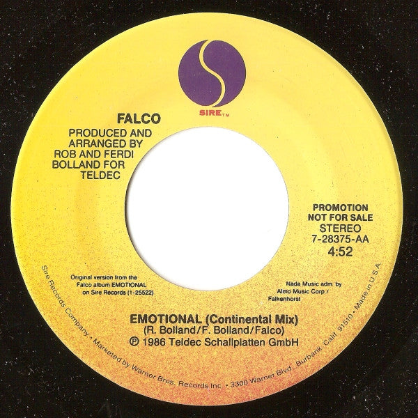 Falco : Emotional (7", Single, Promo)