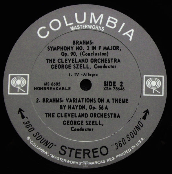 Brahms* - George Szell, The Cleveland Orchestra : Symphony No. 3 / Variations On A Theme By Haydn (LP)