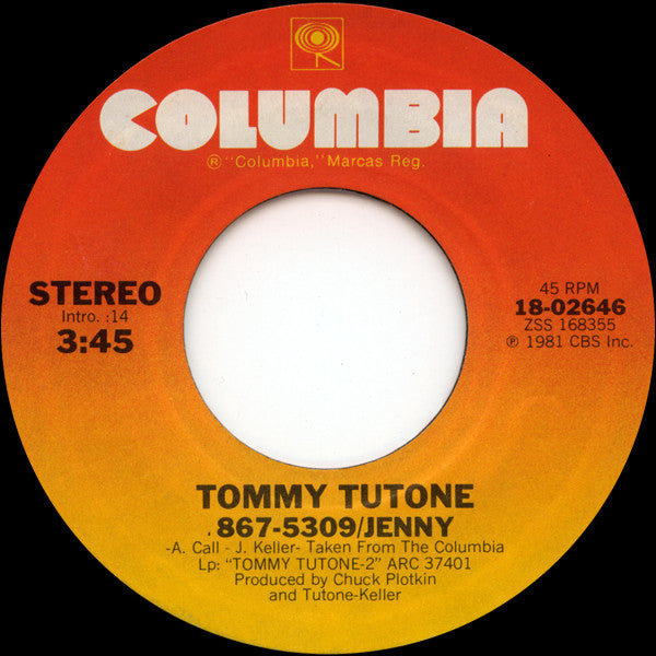 Tommy Tutone : 867-5309 / Jenny (7", Single, Styrene, Ter)