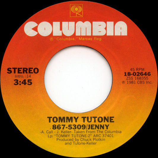 Tommy Tutone : 867-5309 / Jenny (7", Single, Styrene, Ter)