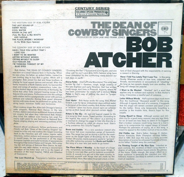 Bob Atcher : The Dean Of Cowboy Singers (LP, Album, RE)