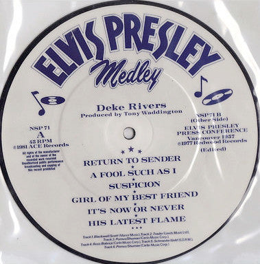 Deke Rivers* : Elvis Presley Medley (7", Pic)