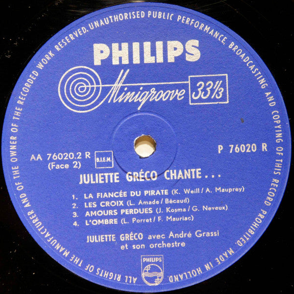 Juliette Gréco : Chante  (10", Mono)