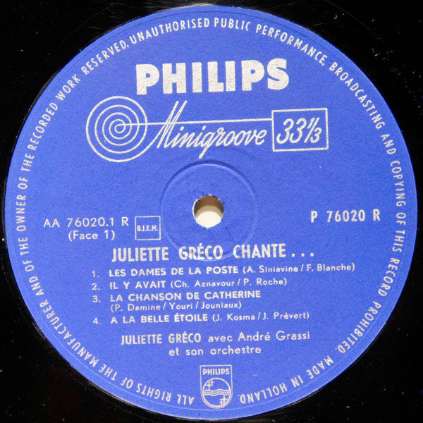 Juliette Gréco : Chante  (10", Mono)