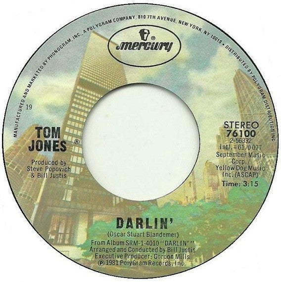 Tom Jones : Darlin' (7", Single)