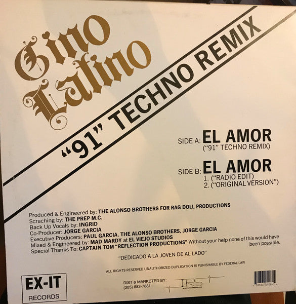 Gino Latino (2) : El'Amore "91" (Techno Remix) (12")