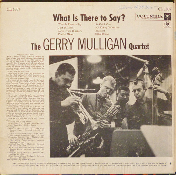 Gerry Mulligan Quartet : What Is There To Say? (LP, Album, Mono, Bri)