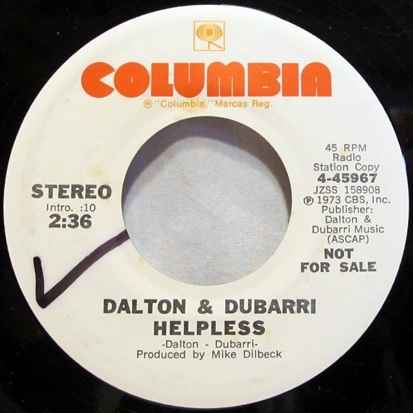 Dalton & Dubarri : Helpless (7", Single, Mono, Promo)