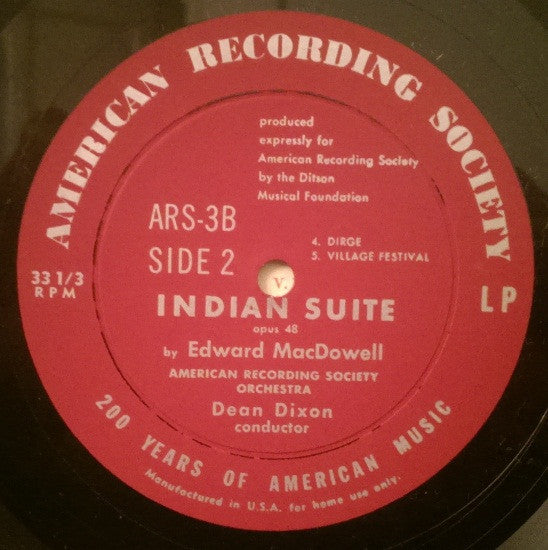 Edward MacDowell, American Recording Society Orchestra, Dean Dixon (2) : Indian Suite Opus 48 (10", Album, Mono)
