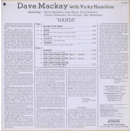 Dave Mackay with Vicky Hamilton : "Hands" (LP, Album)