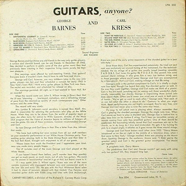 George Barnes And Carl Kress : Guitars, Anyone? Why Not Start At The Top? (LP, Mono)