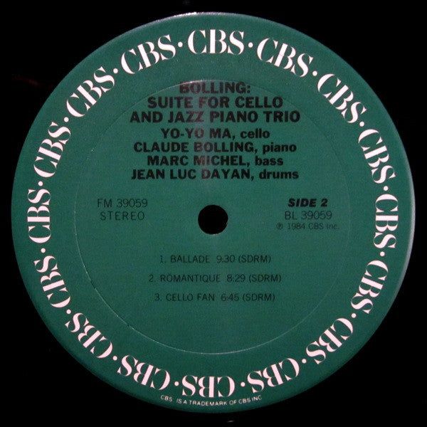 Claude Bolling, Yo-Yo Ma : Suite For Cello & Jazz Piano Trio (LP, Album)