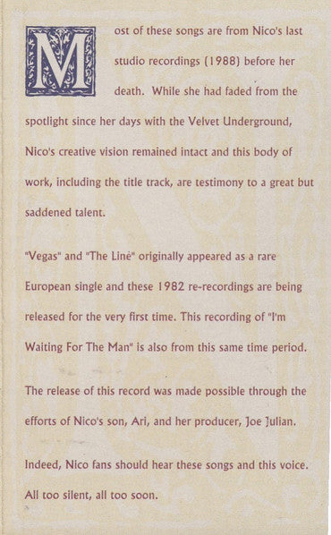 Nico (3) : Hanging Gardens (Cass, Album)