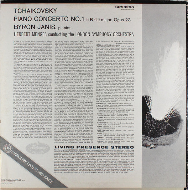Tchaikovsky* - Byron Janis, London Symphony*, Herbert Menges : Piano Concerto No. 1 (LP, Album)