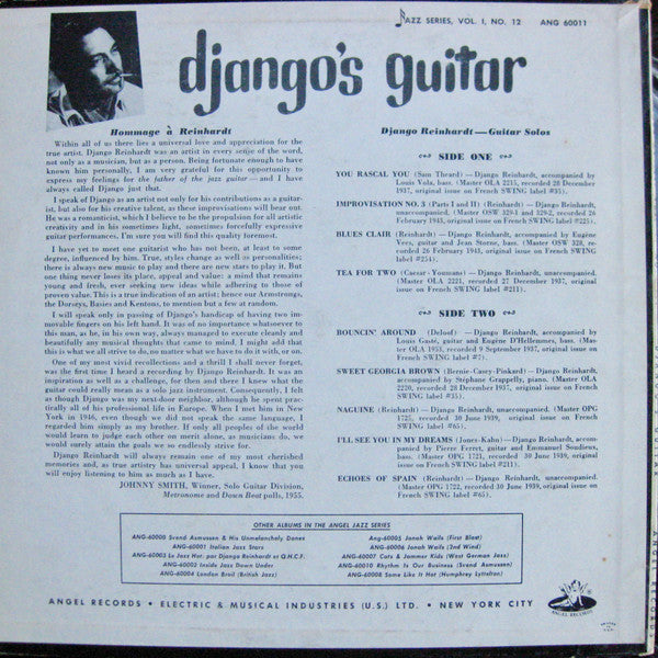 Django Reinhardt : Django's Guitar (10", Comp)