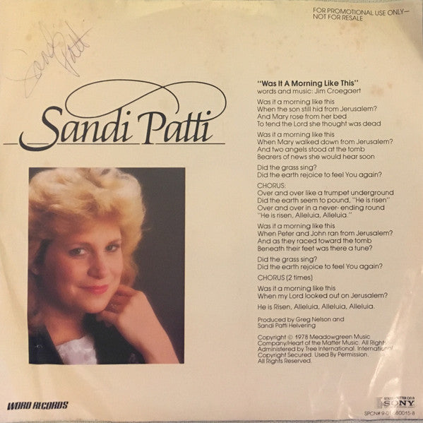 Sandi Patty : Was It A Morning Like This (7", Single, Promo)