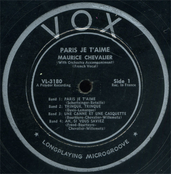 Maurice Chevalier : Paris Je T'aime (10")