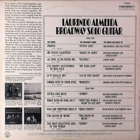 Laurindo Almeida : Broadway Solo Guitar (LP, Album, Mono, Scr)