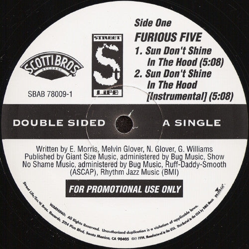 Furious Five* / Da Original : Sun Don't Shine In The Hood / Somebody Else (12", Single, Promo)