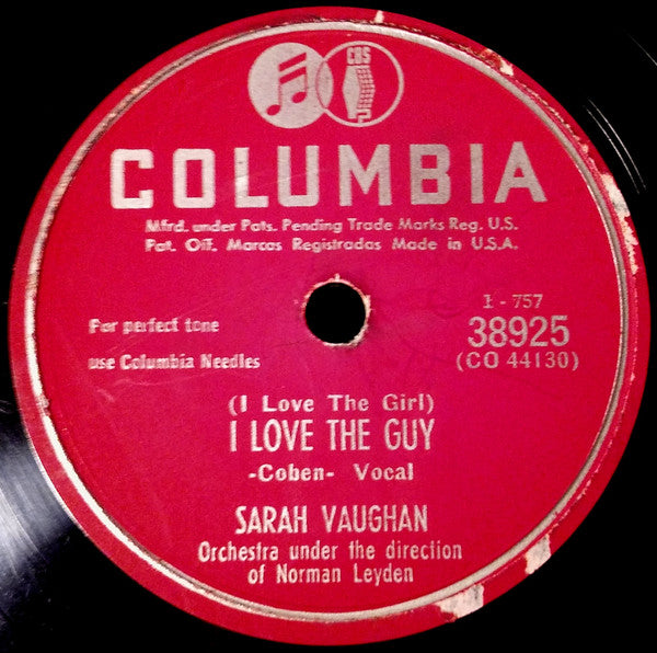 Sarah Vaughan : (I Love The Girl) I Love The Guy / Thinking Of You (Shellac, 10")