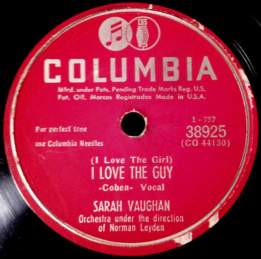 Sarah Vaughan : (I Love The Girl) I Love The Guy / Thinking Of You (Shellac, 10")