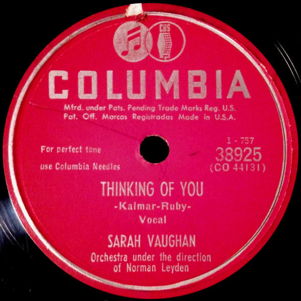 Sarah Vaughan : (I Love The Girl) I Love The Guy / Thinking Of You (Shellac, 10")