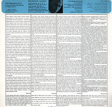 Frédéric Chopin, Sándor Falvai, The Budapest Philharmonic Orchestra, András Kórodi : Piano Concerto In E Minor, Op 11 Mazurkas In a Op.17/4 And In C, Op.24/2 Nocturne In C#,Op.Posth. (LP)