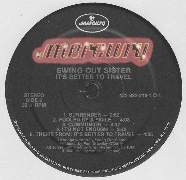 Swing Out Sister : It's Better To Travel (LP, Album)