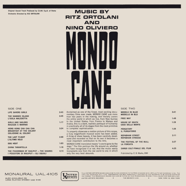 Riz Ortolani And Nino Oliviero : Mondo Cane (Original Motion Picture Soundtrack) (LP, Album, Mono)